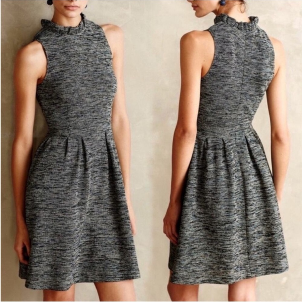 Anthropologie Ganni Womens Sz M Ruffle Neck Sleeveless Fit & Flare Dress Party